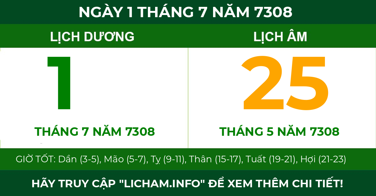 lịch âm ngày 1 tháng 7 năm 7308