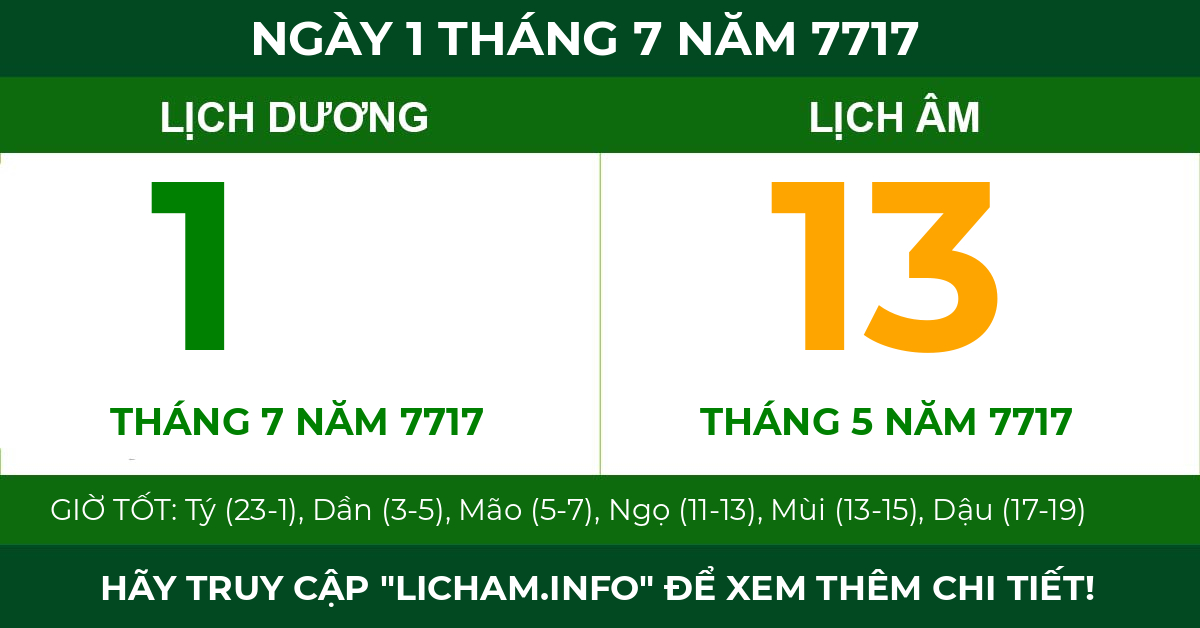 lịch âm ngày 1 tháng 7 năm 7717