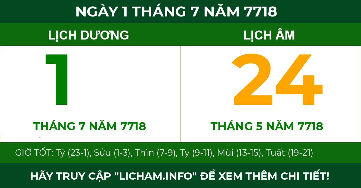 lịch âm ngày 1 tháng 7 năm 7718