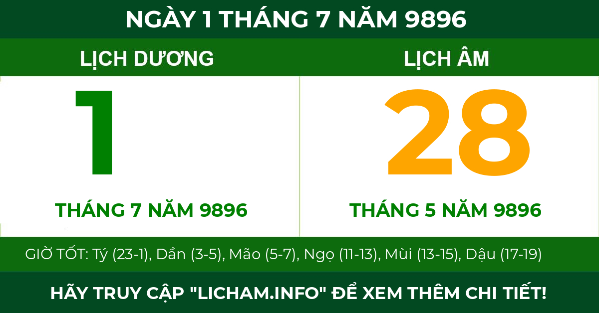 lịch âm ngày 1 tháng 7 năm 9896