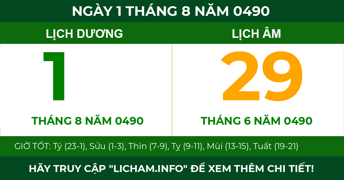 lịch âm ngày 1 tháng 8 năm 0490