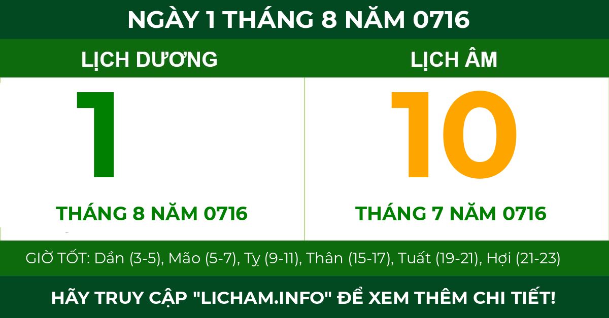 lịch âm ngày 1 tháng 8 năm 0716