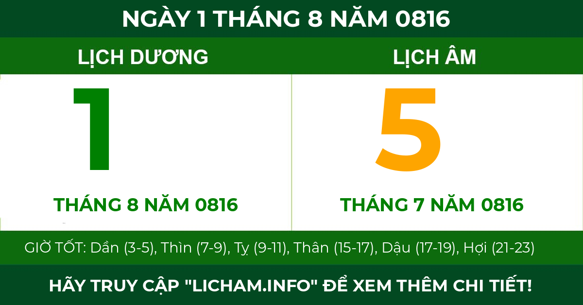 lịch âm ngày 1 tháng 8 năm 0816
