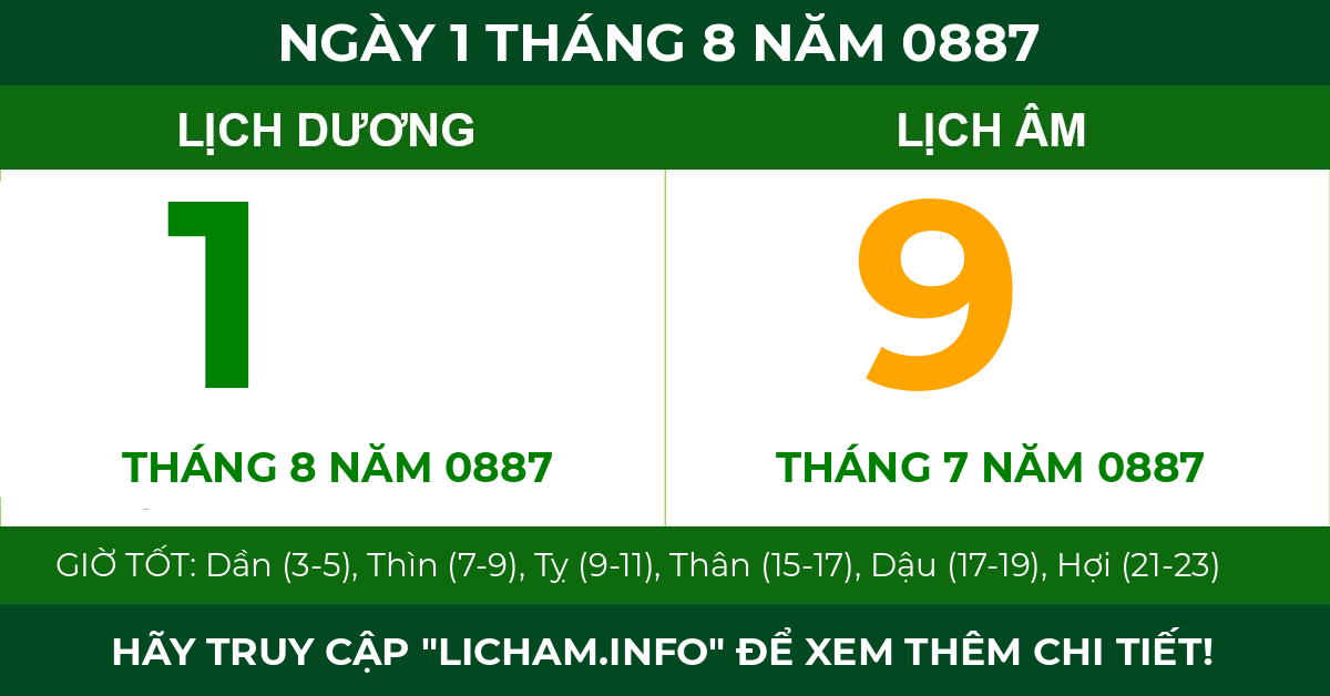 lịch âm ngày 1 tháng 8 năm 0887