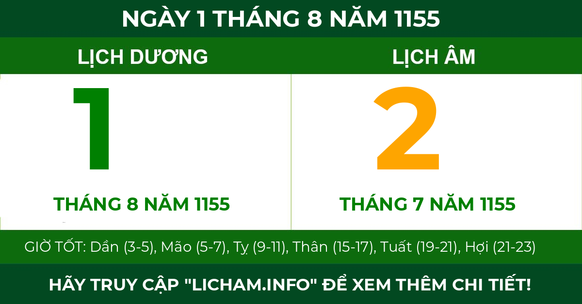 lịch âm ngày 1 tháng 8 năm 1155