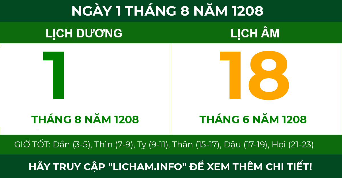 lịch âm ngày 1 tháng 8 năm 1208