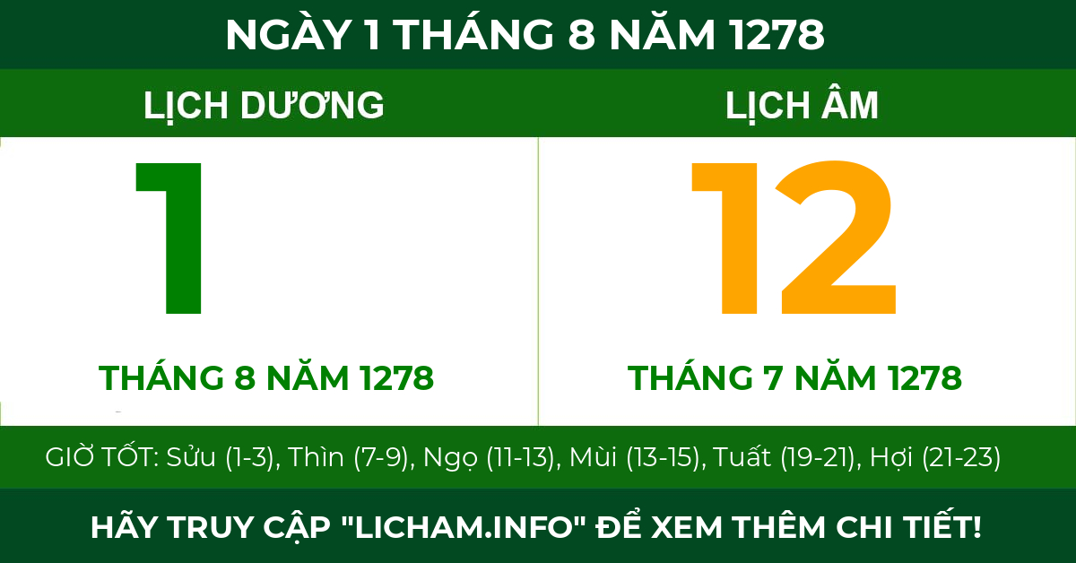 lịch âm ngày 1 tháng 8 năm 1278
