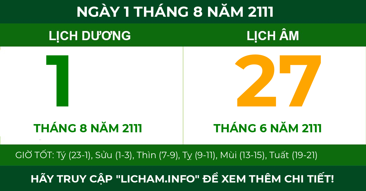 lịch âm ngày 1 tháng 8 năm 2111