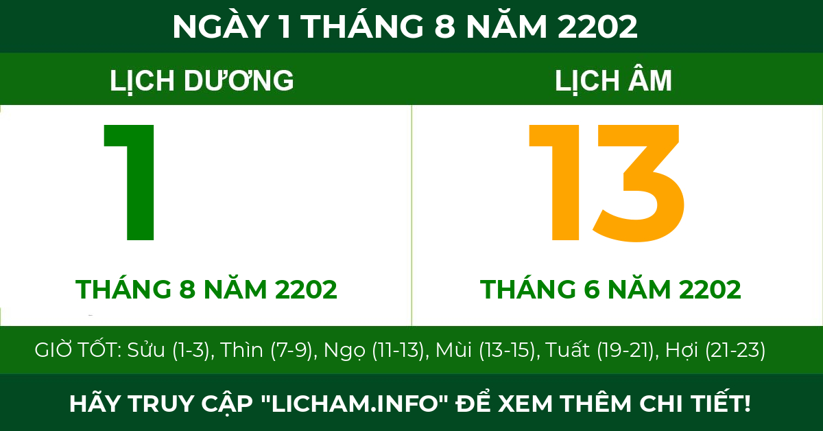 lịch âm ngày 1 tháng 8 năm 2202