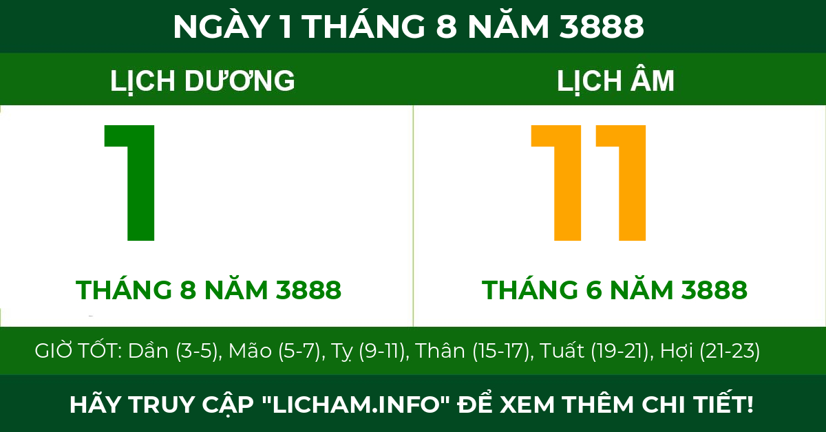 lịch âm ngày 1 tháng 8 năm 3888