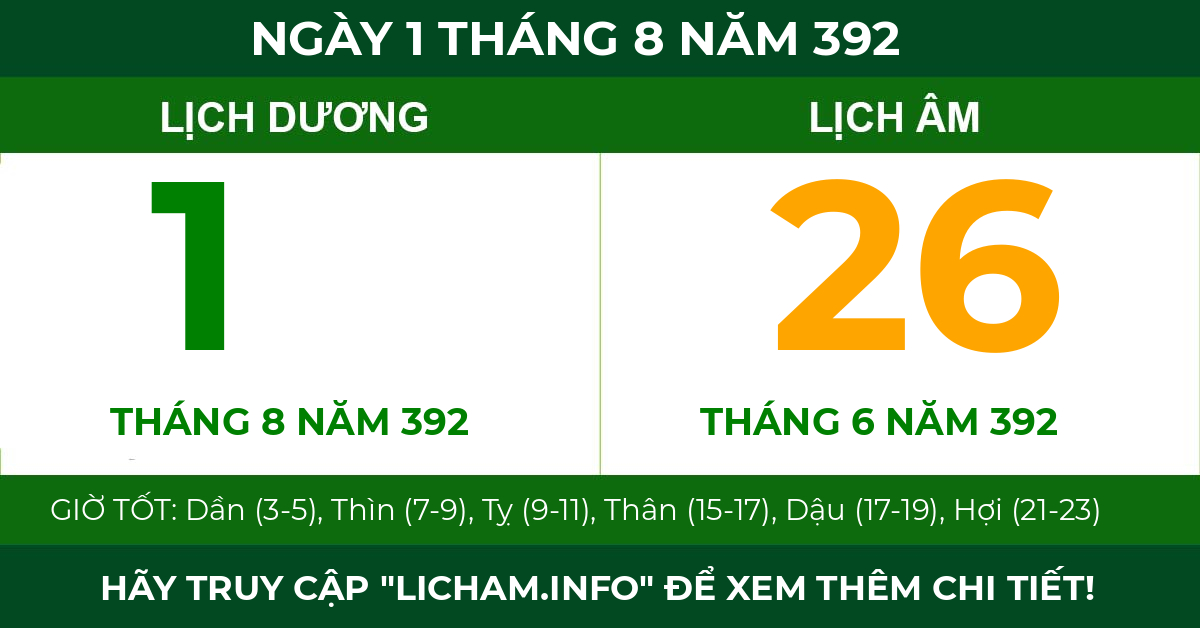 lịch âm ngày 1 tháng 8 năm 392