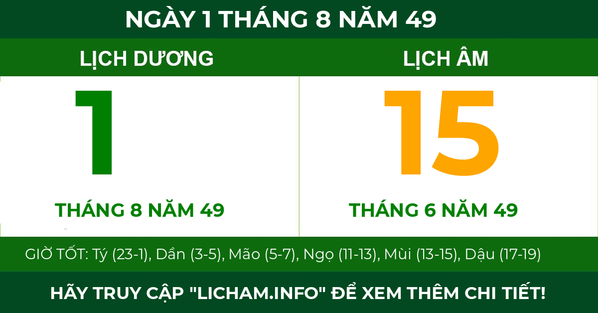lịch âm ngày 1 tháng 8 năm 49