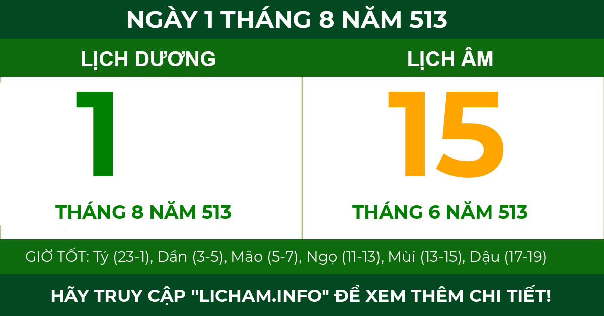 lịch âm ngày 1 tháng 8 năm 513