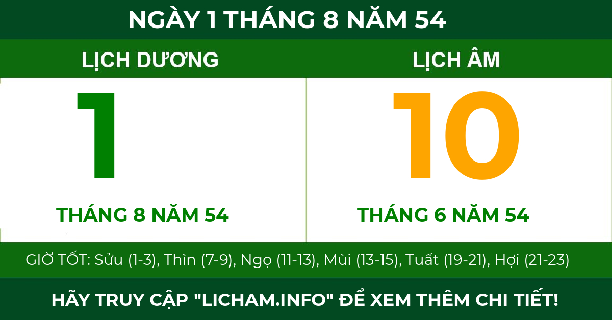 lịch âm ngày 1 tháng 8 năm 54