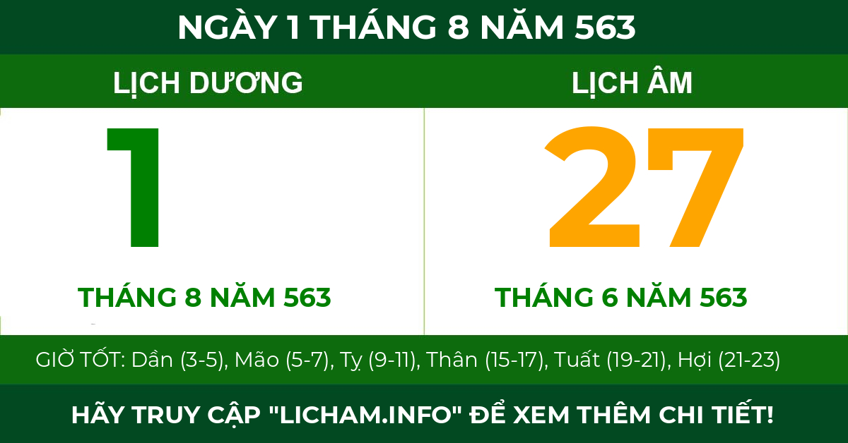 lịch âm ngày 1 tháng 8 năm 563