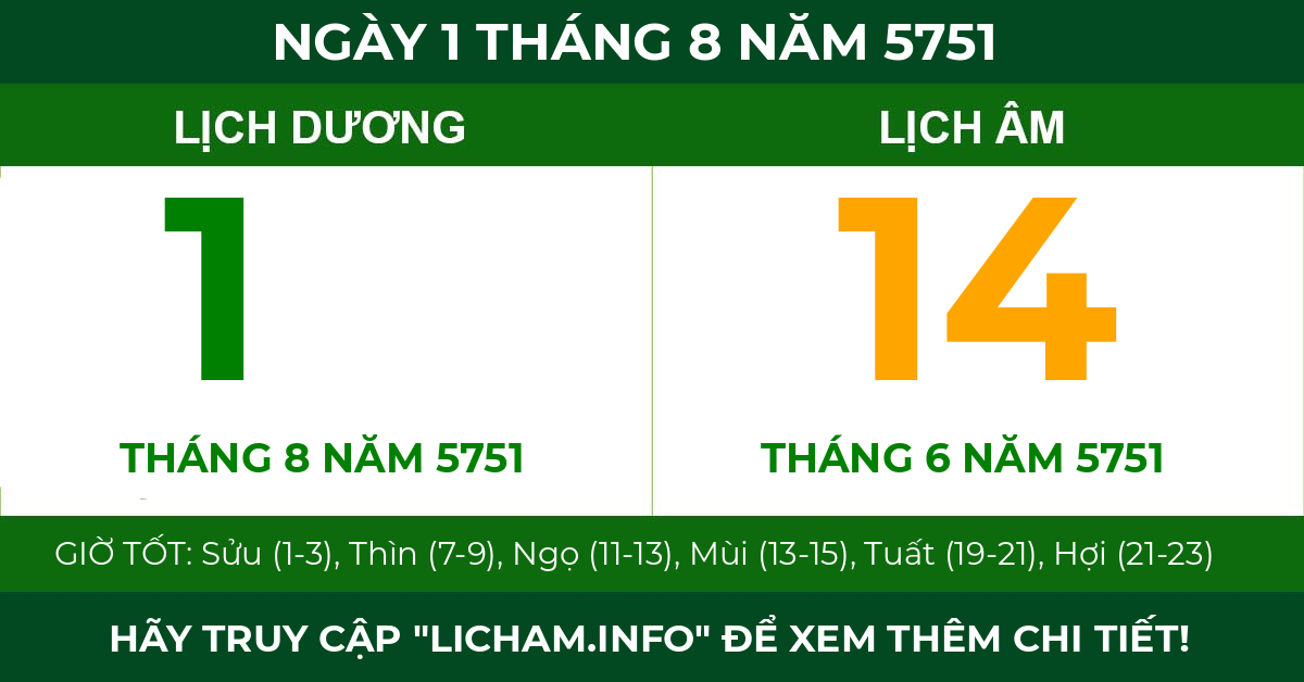 lịch âm ngày 1 tháng 8 năm 5751