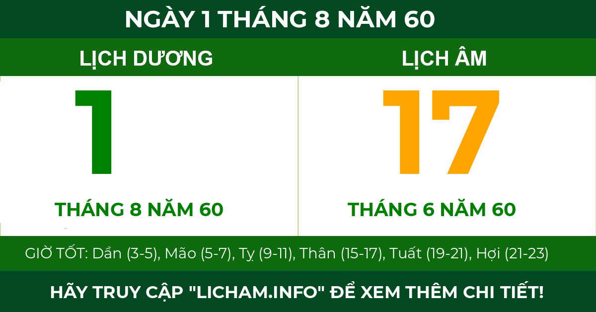 lịch âm ngày 1 tháng 8 năm 60