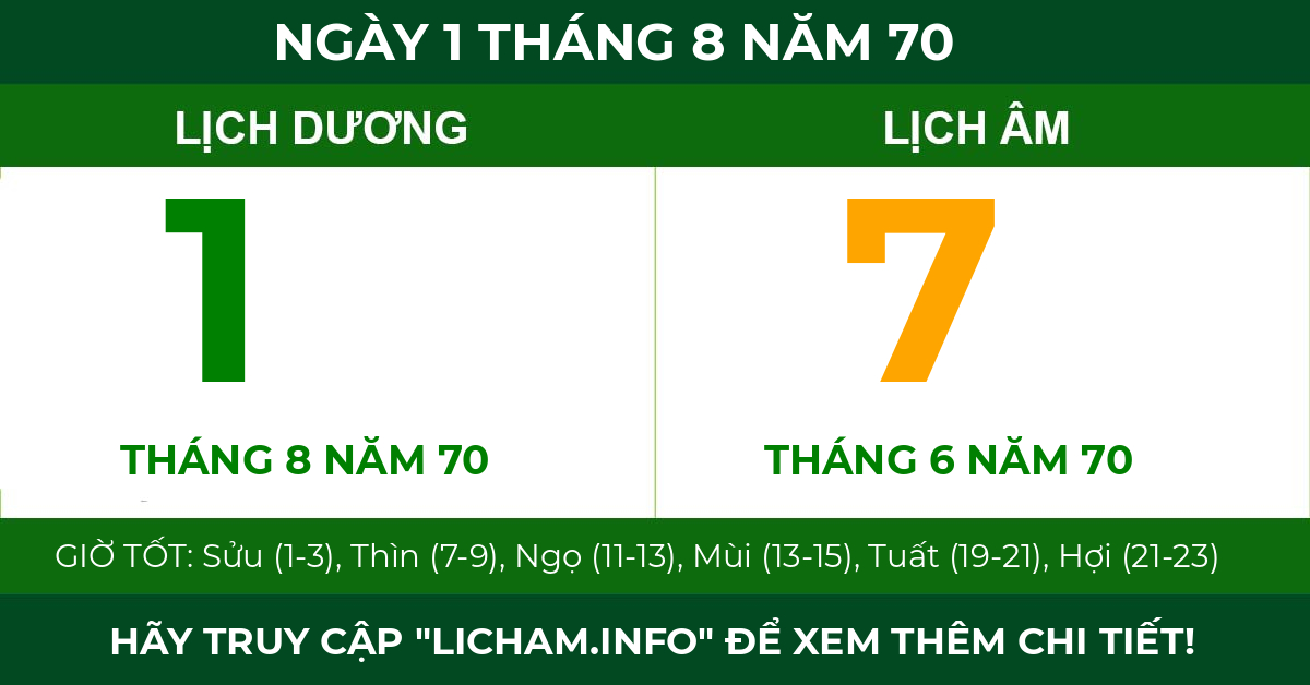 lịch âm ngày 1 tháng 8 năm 70