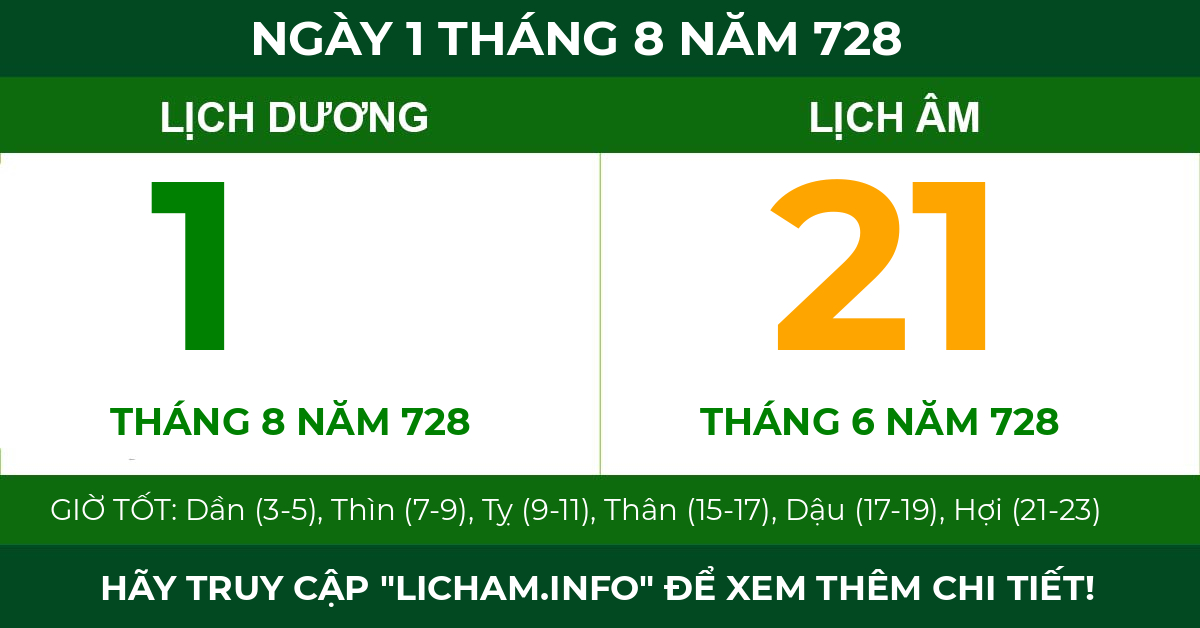 lịch âm ngày 1 tháng 8 năm 728