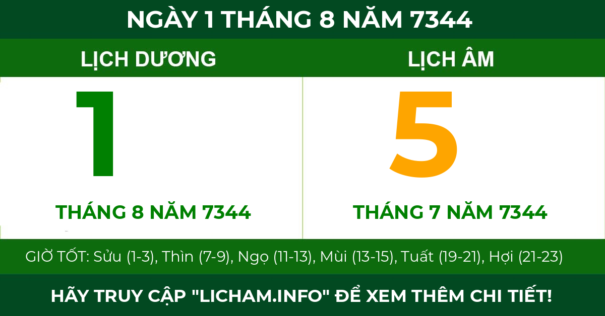 lịch âm ngày 1 tháng 8 năm 7344