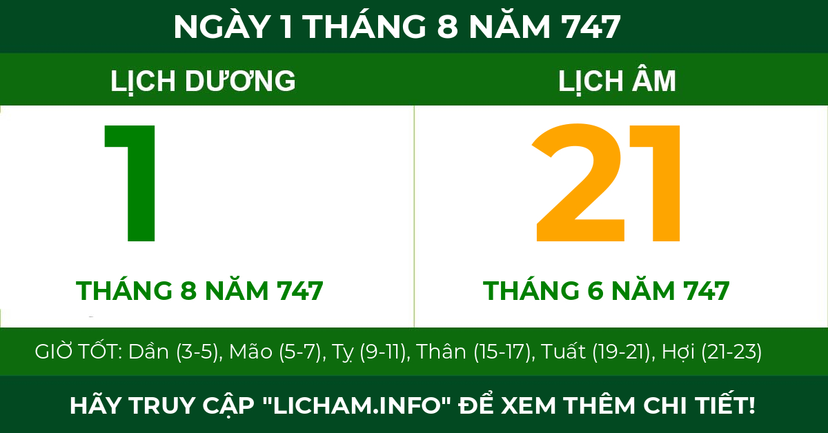 lịch âm ngày 1 tháng 8 năm 747