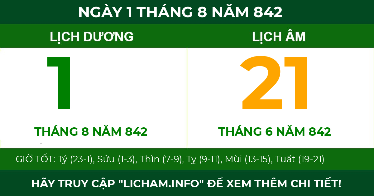 lịch âm ngày 1 tháng 8 năm 842