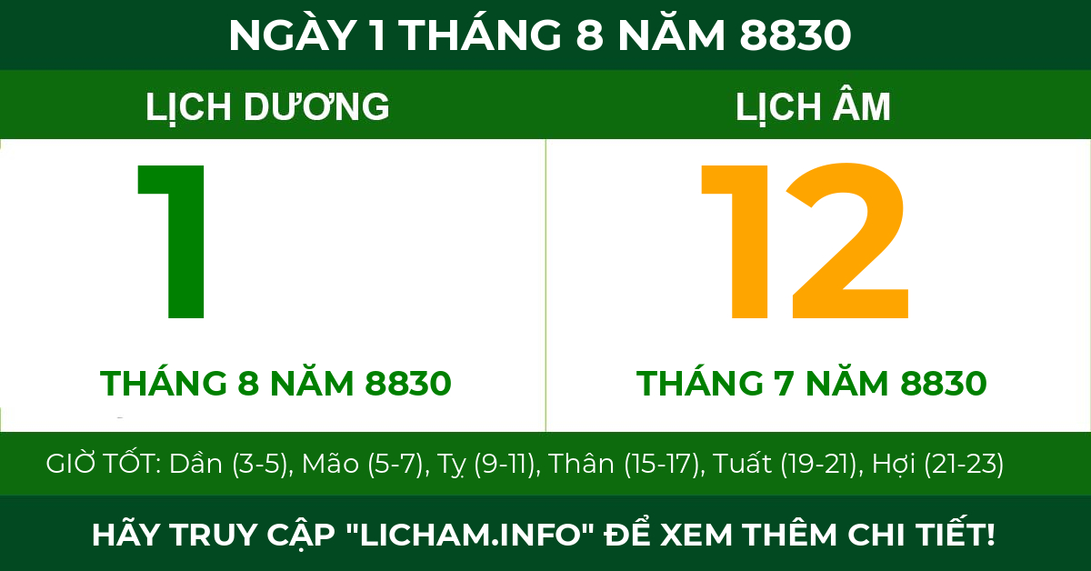 lịch âm ngày 1 tháng 8 năm 8830