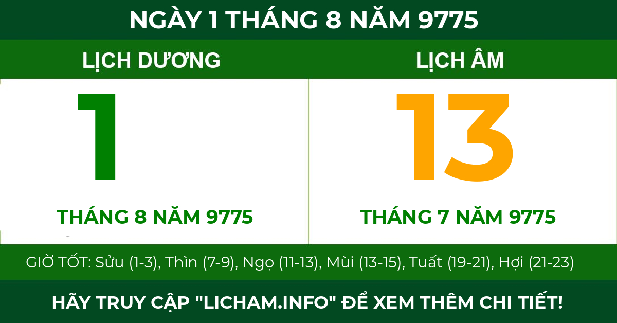 lịch âm ngày 1 tháng 8 năm 9775