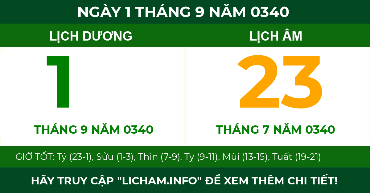 lịch âm ngày 1 tháng 9 năm 0340