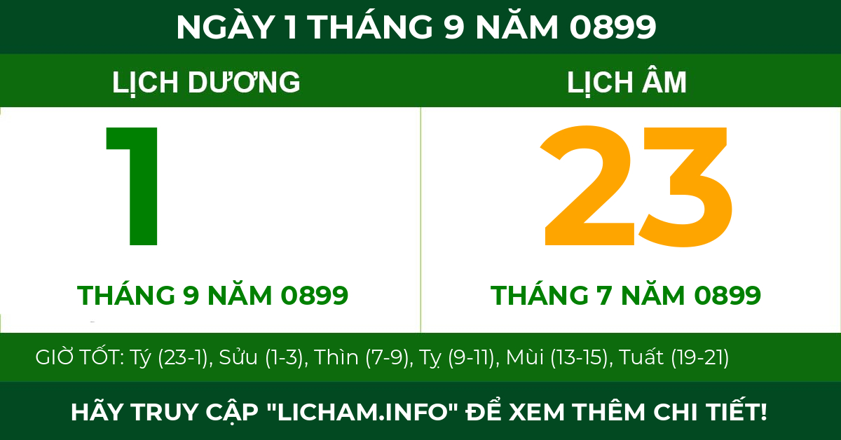 lịch âm ngày 1 tháng 9 năm 0899
