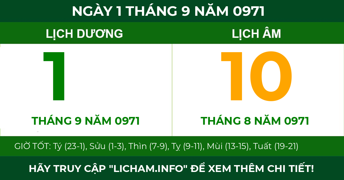 lịch âm ngày 1 tháng 9 năm 0971