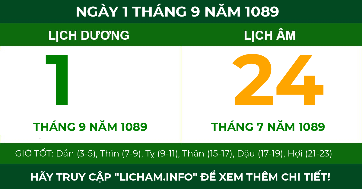 lịch âm ngày 1 tháng 9 năm 1089