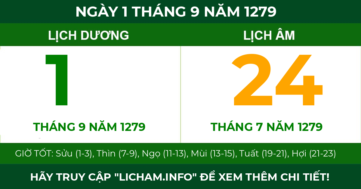 lịch âm ngày 1 tháng 9 năm 1279
