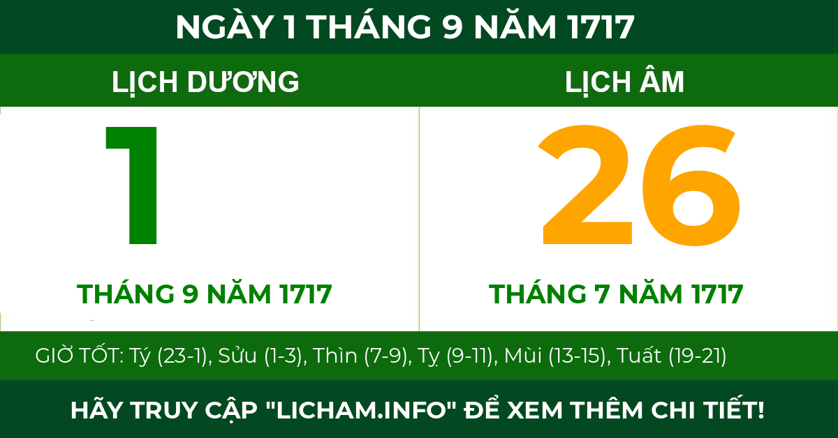 lịch âm ngày 1 tháng 9 năm 1717