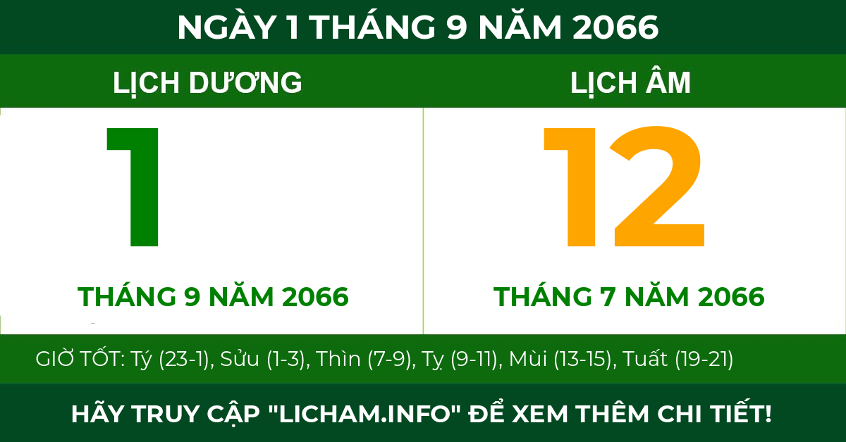 lịch âm ngày 1 tháng 9 năm 2066