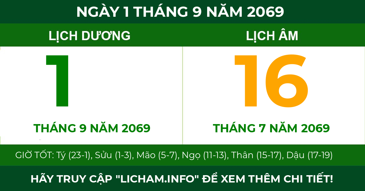 lịch âm ngày 1 tháng 9 năm 2069