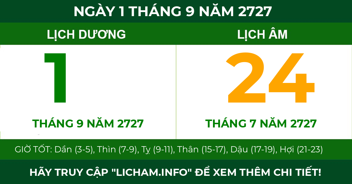 lịch âm ngày 1 tháng 9 năm 2727