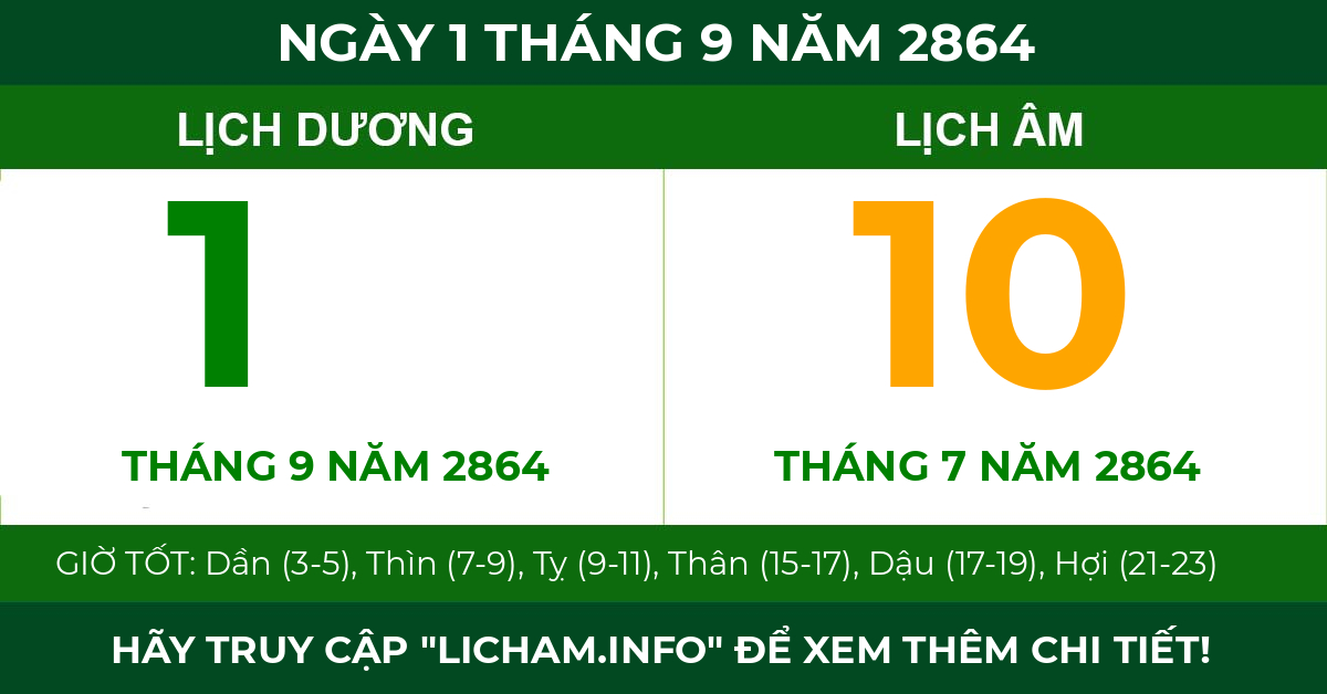 lịch âm ngày 1 tháng 9 năm 2864