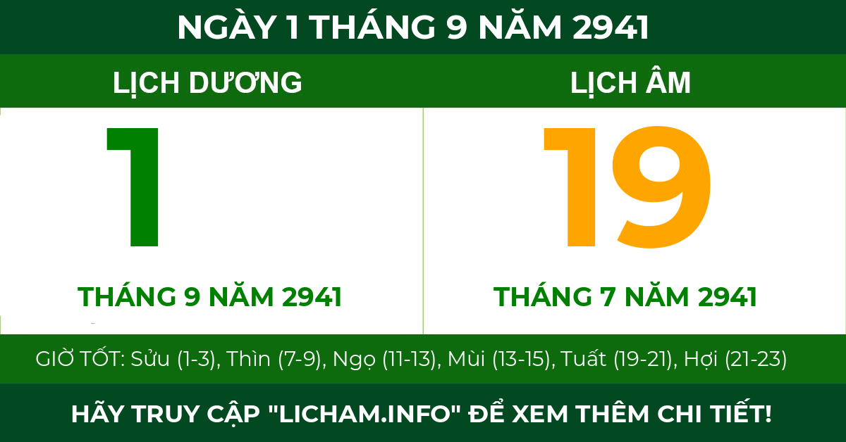lịch âm ngày 1 tháng 9 năm 2941