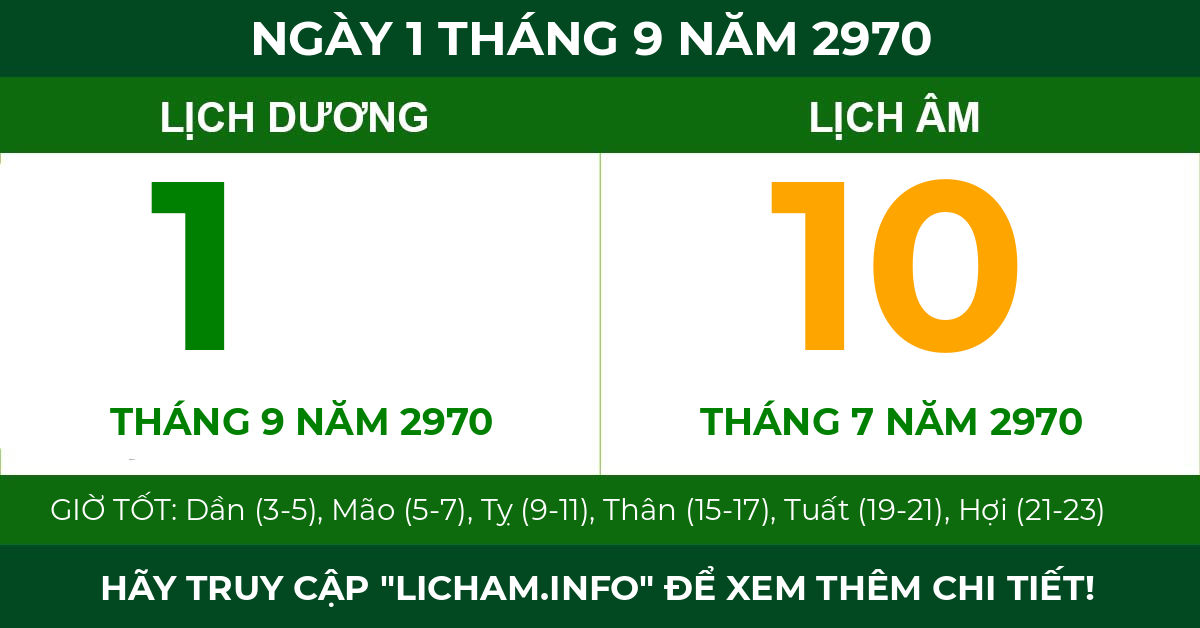 lịch âm ngày 1 tháng 9 năm 2970