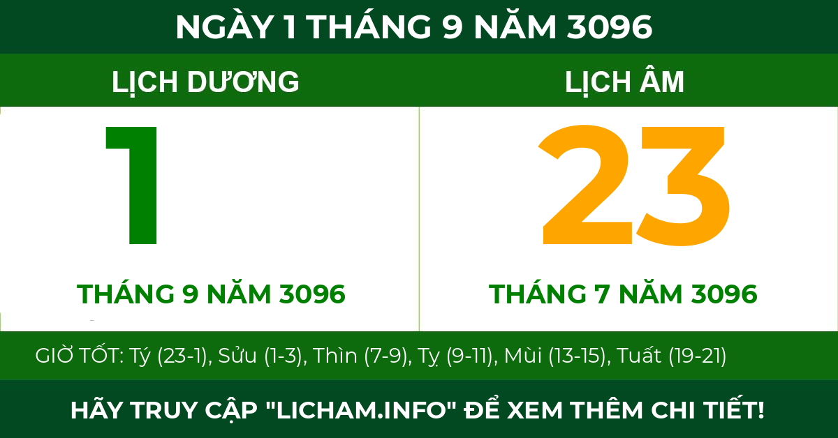 lịch âm ngày 1 tháng 9 năm 3096