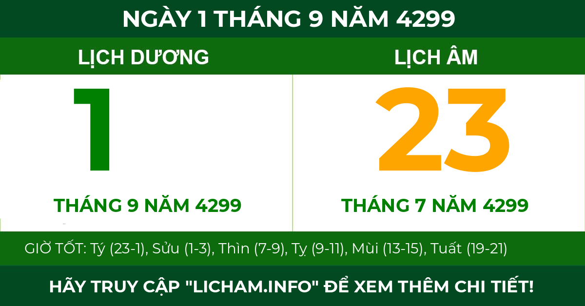 lịch âm ngày 1 tháng 9 năm 4299