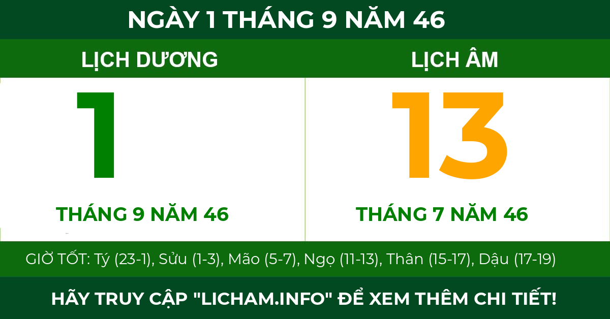 lịch âm ngày 1 tháng 9 năm 46
