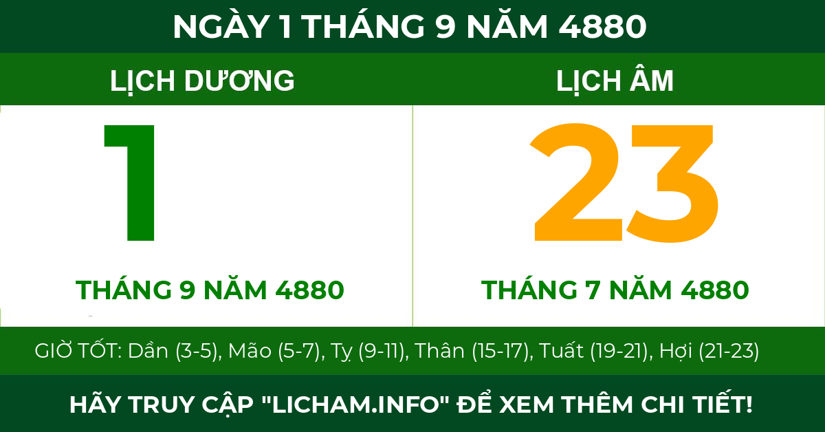 lịch âm ngày 1 tháng 9 năm 4880