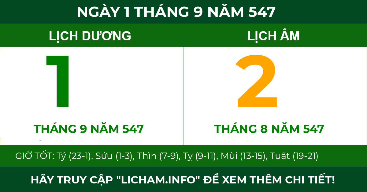 lịch âm ngày 1 tháng 9 năm 547