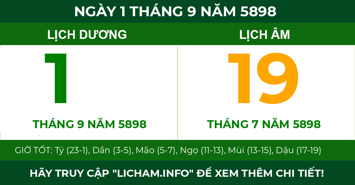 lịch âm ngày 1 tháng 9 năm 5898