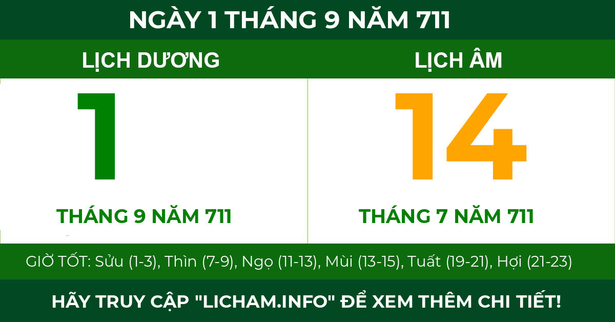 lịch âm ngày 1 tháng 9 năm 711