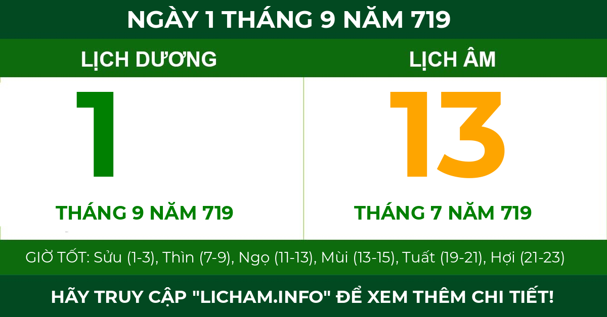 lịch âm ngày 1 tháng 9 năm 719