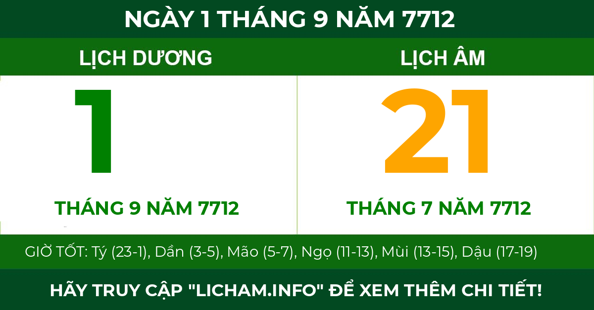 lịch âm ngày 1 tháng 9 năm 7712