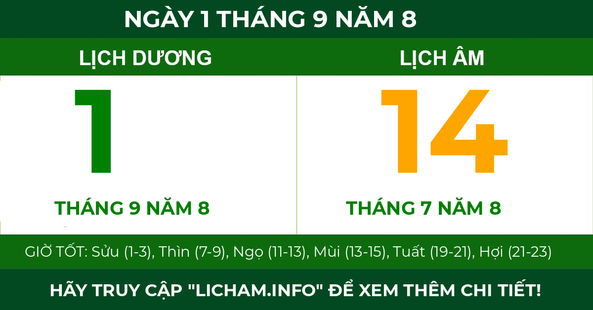 lịch âm ngày 1 tháng 9 năm 8